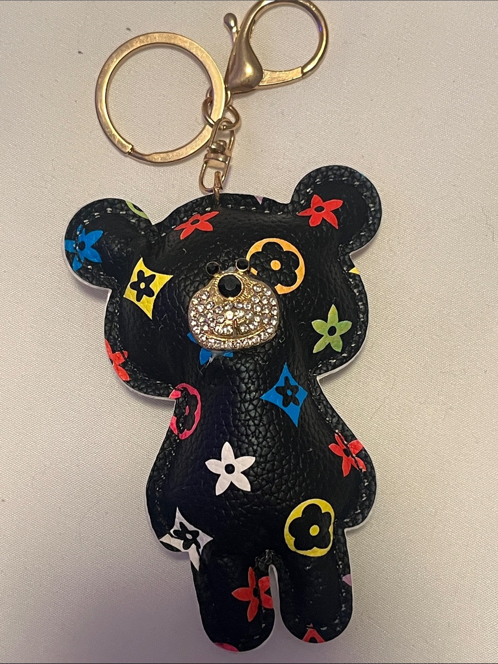 Black Bear Fashion Keychain Bag Charm with Colorful Floral Accents New
